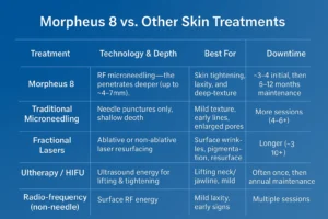 How Often Can I have Morpheus 8? 2 Table to show benefits of Morpheus 8 Bridgend compared to other skin treatments